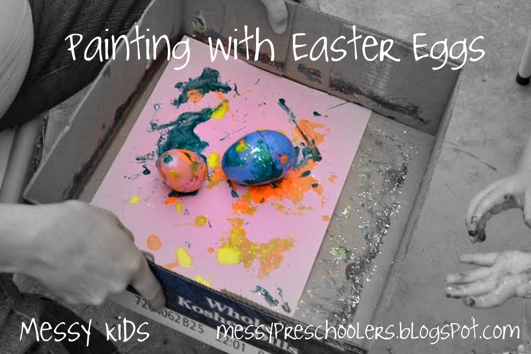 Messy Kids Painting with Easter Eggs