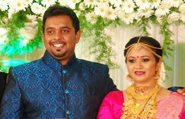 Actress Sharanya Sasi and Binu Xavier during wedding reception