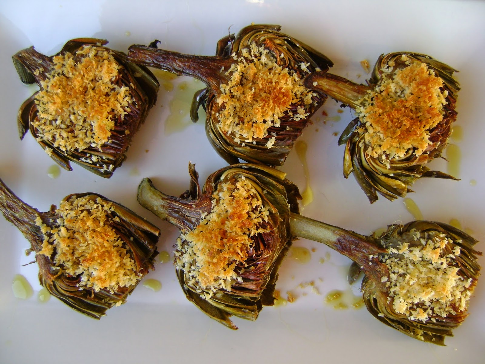 Artichokes with Garlic and Anchovy Panko Topping mysavoryspoon