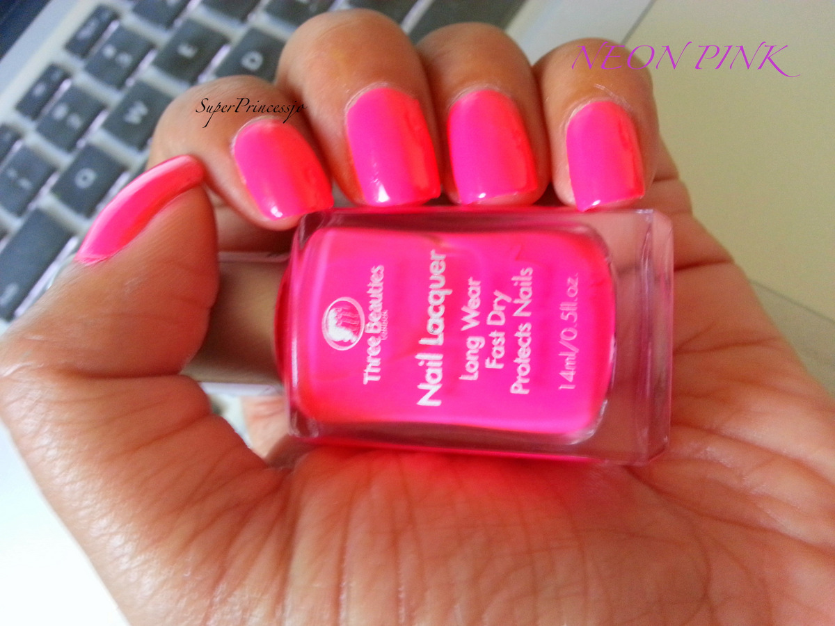 superprincessjo : bright neon pink nail polish three beauties neon