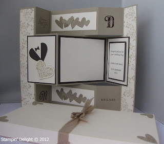 tri Fold Shutter card Wedding Mr& Mrs Hearts Neutrals