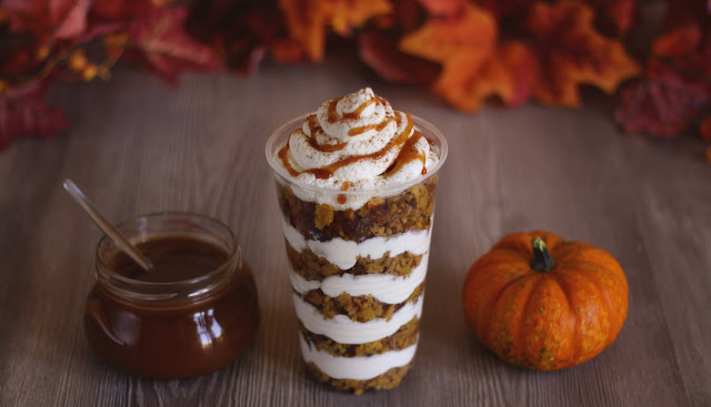 Basic Pumpkin Spice Latte pancakes in a cup with Caramel and Whip Cream. This autumn recipe brought to you by the German food blog Pancake Stories. (OMG, we literally can't even)