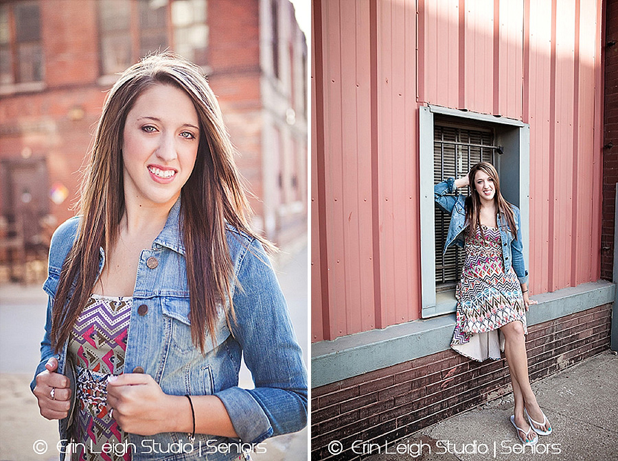 Senior girl in jean jacket in Kansas City