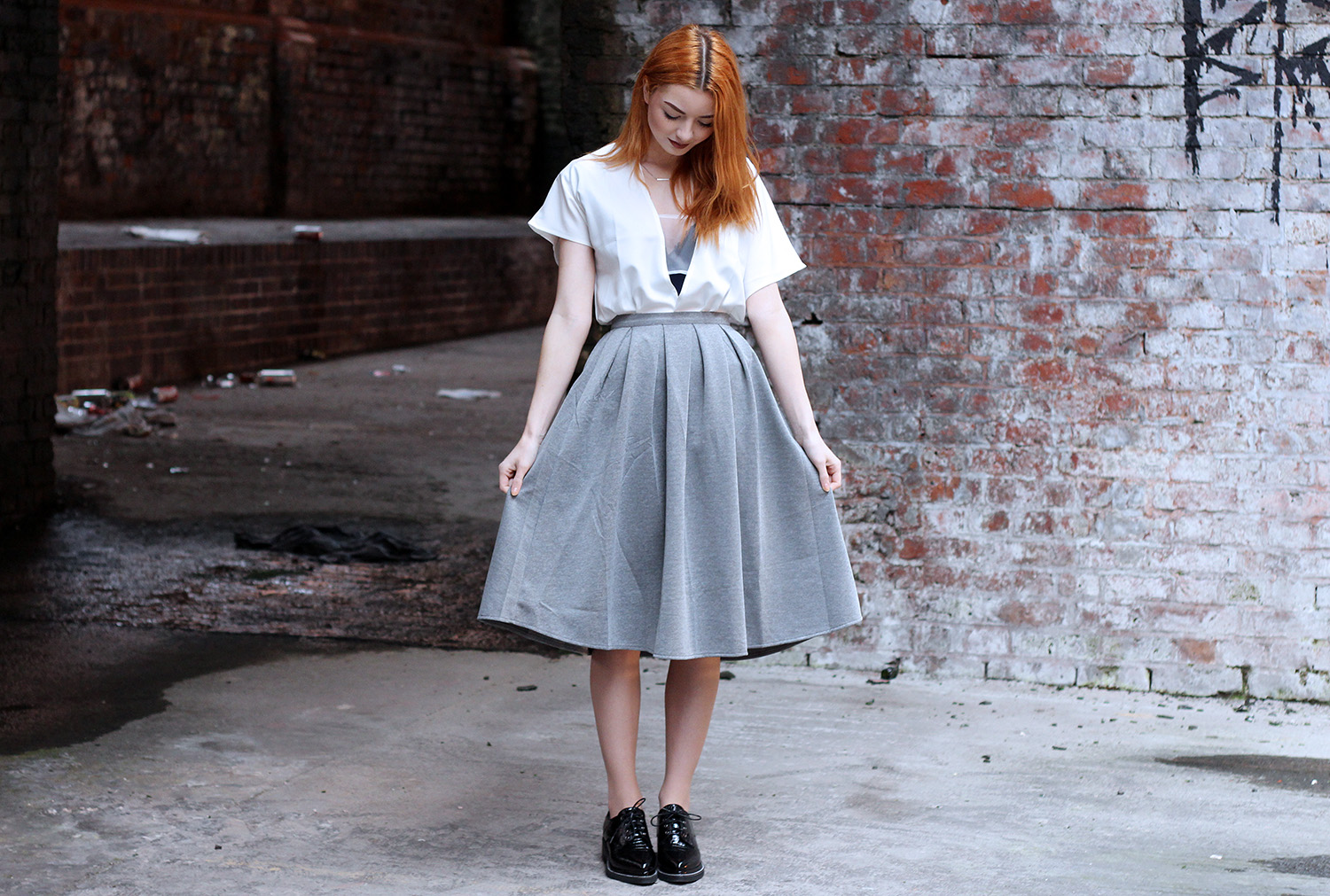 grey midi skirt