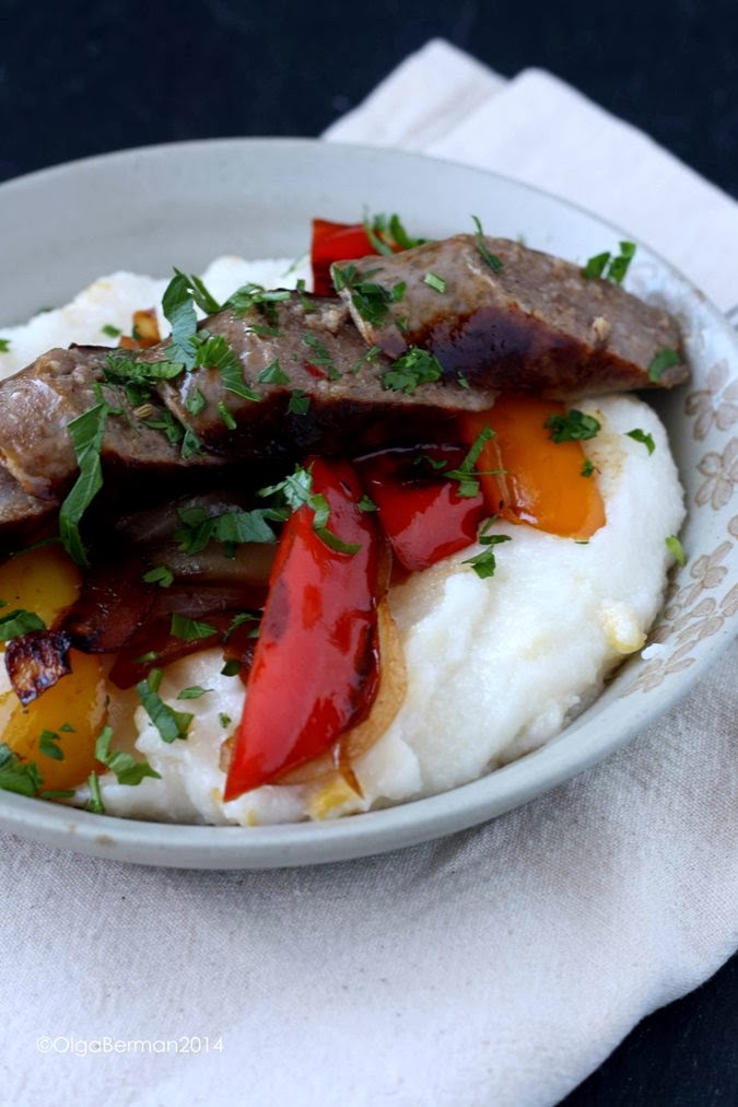 Mango & Tomato Easy Weekday Dinner Italian Sausages with Peppers over