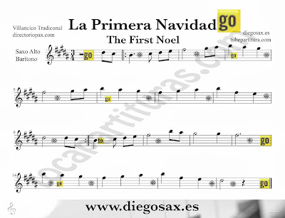 Tubescore The First Noel sheet music for Alto Saxophone and Baritone Christmas Carol traditional music score