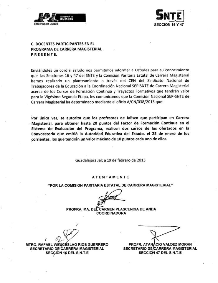 ACUERDO SEP-SNTE SOBRE CURSOS DE CARRERA MAGISTERIAL ACUERDO SEP-SNTE SOBRE CURSOS DE CARRERA MAGISTERIAL