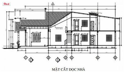 Mẫu nhà cấp 4 diện tích 5×20 - Nhà cấp 4 đẹp Mặt cắt dọc