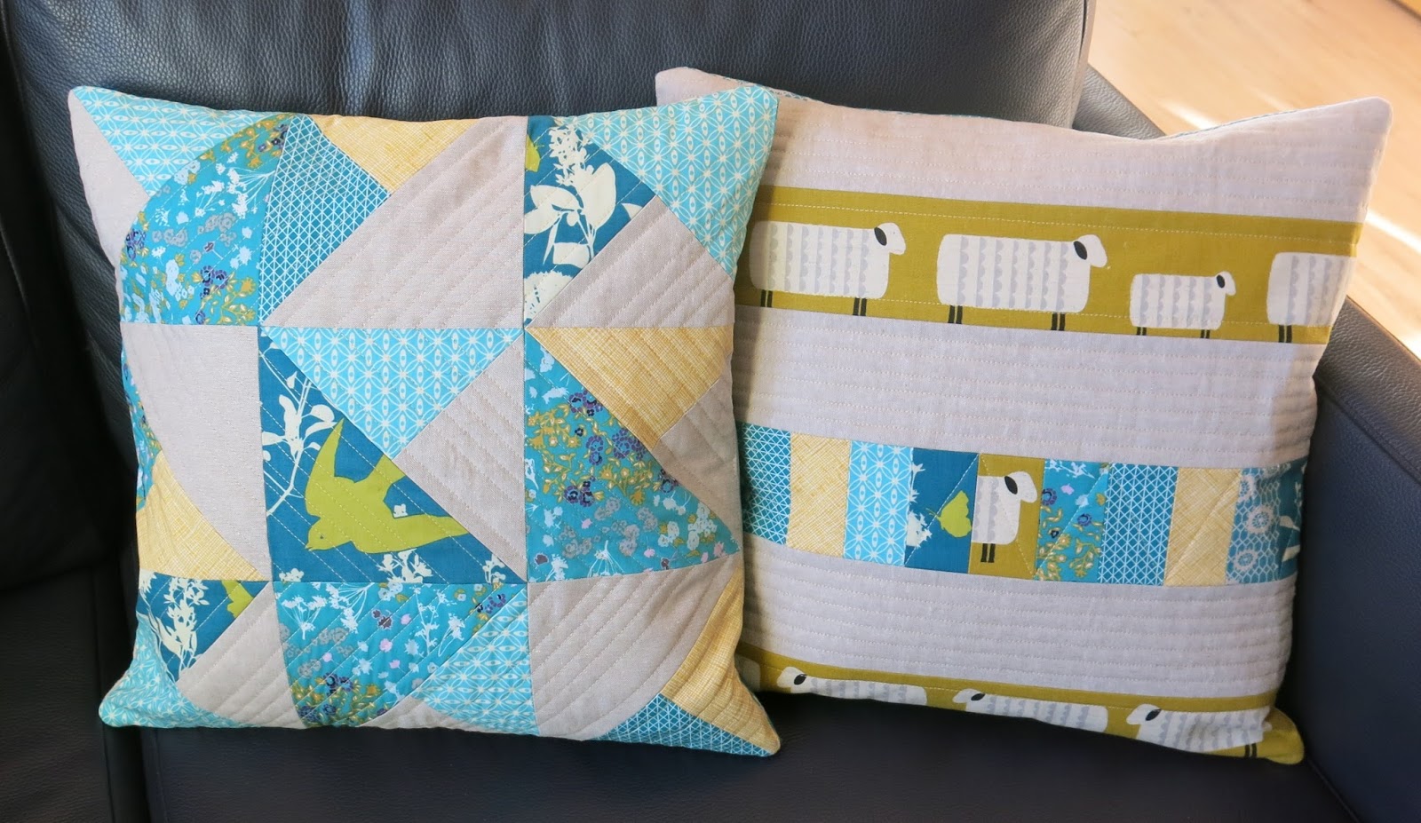 Luna Lovequilts Teal and mustard yellow cushions