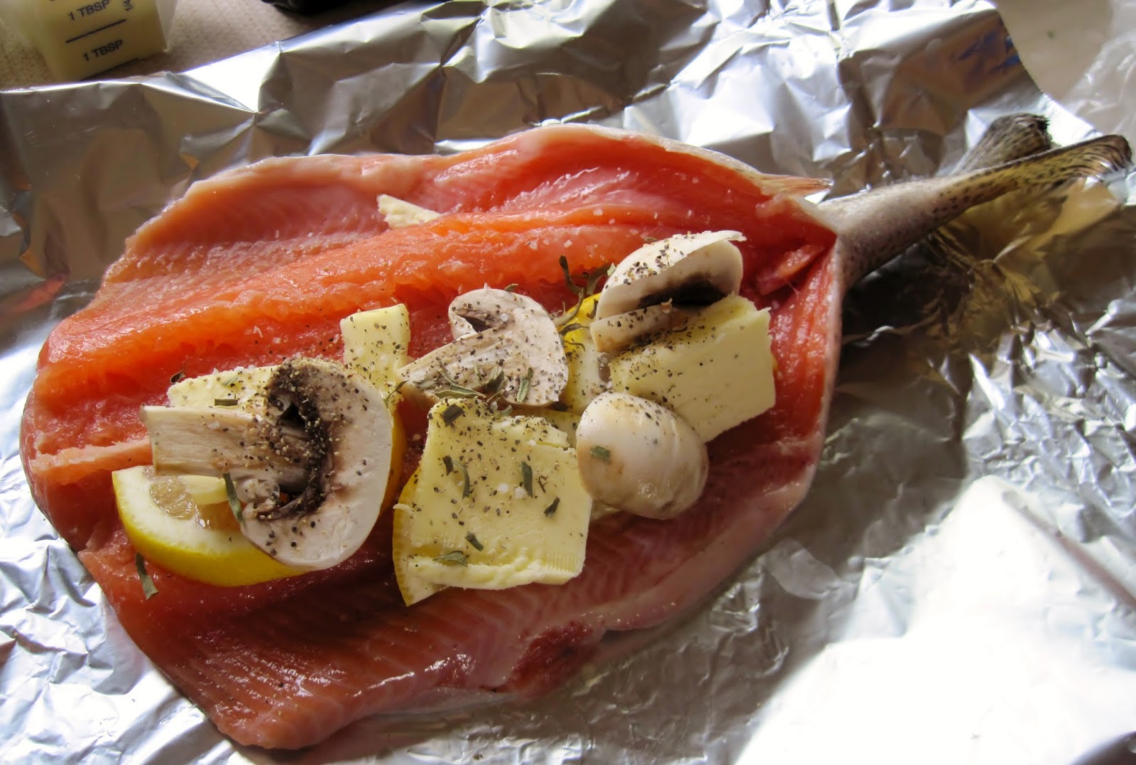 stuffed trout with lemon butter mushrooms