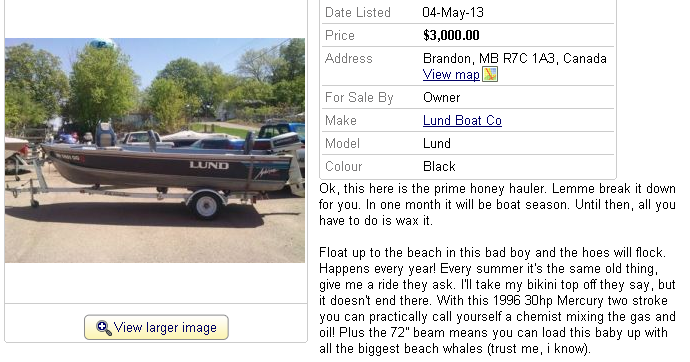 You Suck At Kijiji Funniest Best Worst And Weirdest Ads On Kijiji The This Boat Will Make Them Wet Them Means Ladies Of Course 703