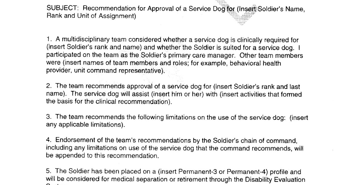 dog law reporter army issues formal service dog policy service dog recommendation letter