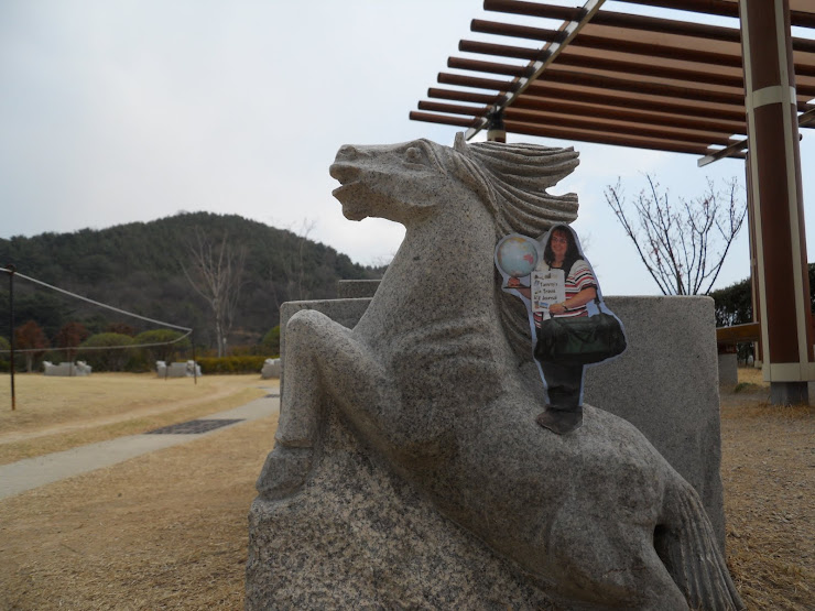 Tammy rides a horse in Busan, Korea