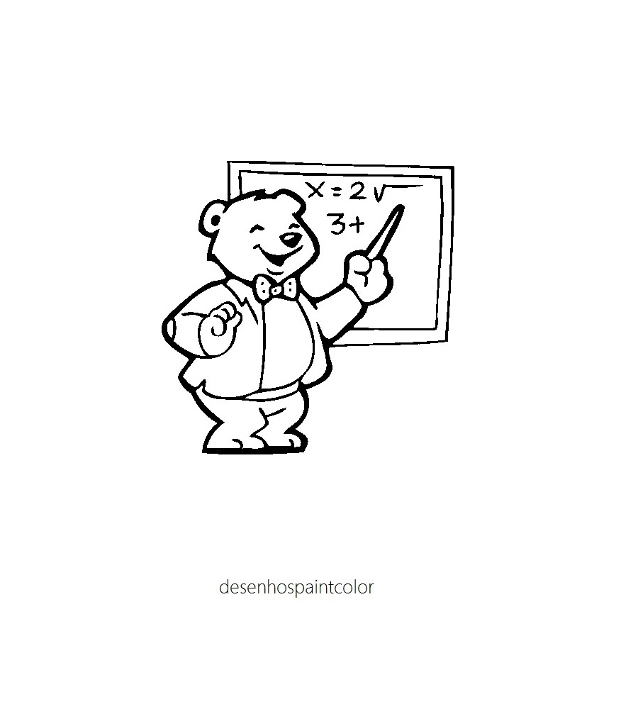 colorindo com a dry desenho de urso professor e lousa para imprimir