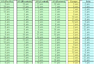 Time Zone Chart on Freebie Fanatics