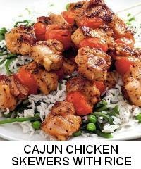 Cajun Chicken Skewers with Green Rice