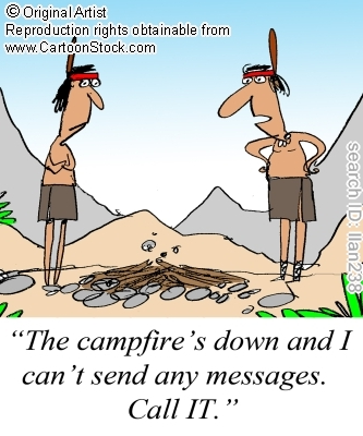 cartoonstock.com" indians;burned out campfire;no way to text