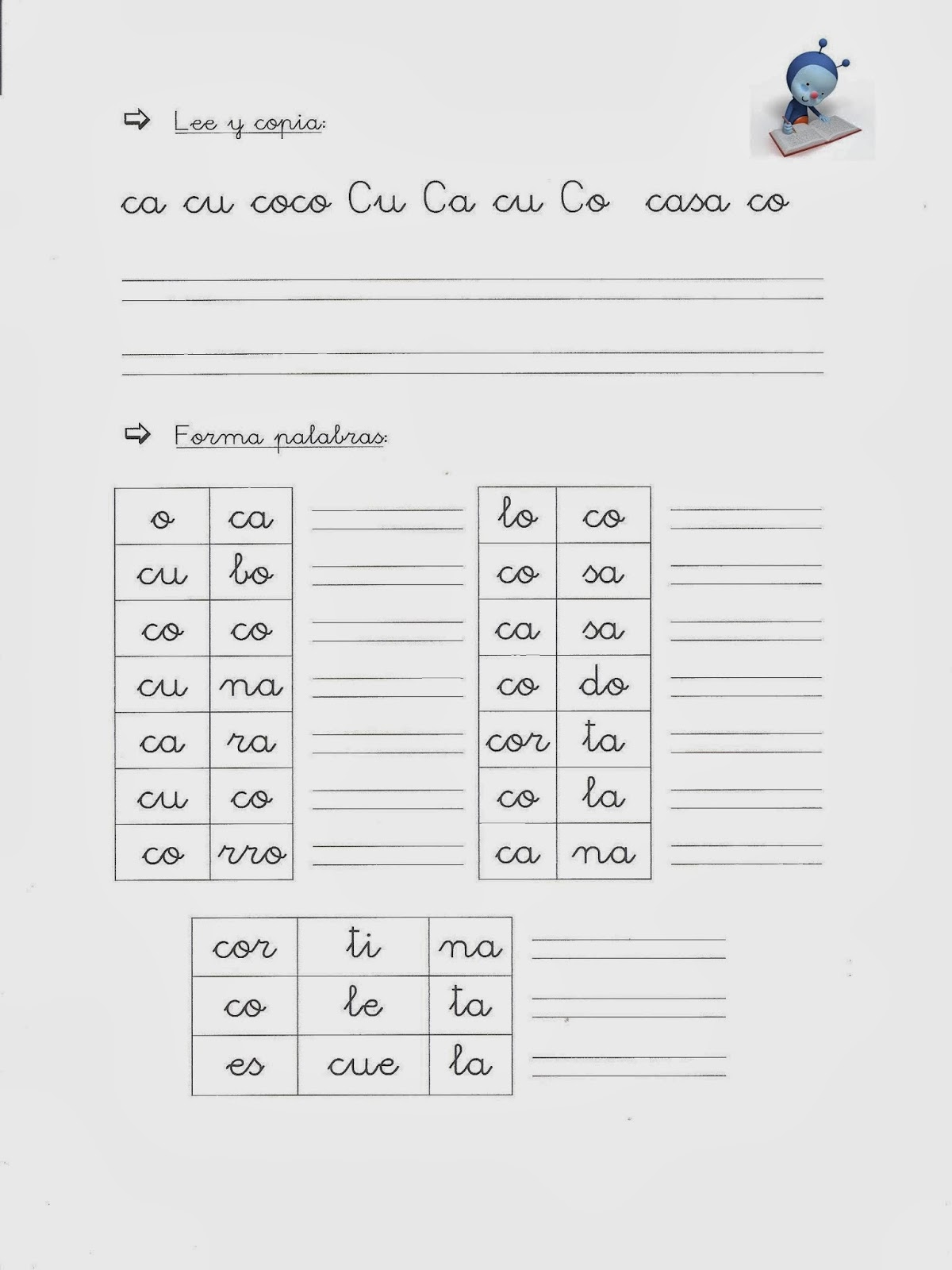 LOS PITUFOS DE PRIMARIA FICHAS LETRA C (Ca Co Cu)