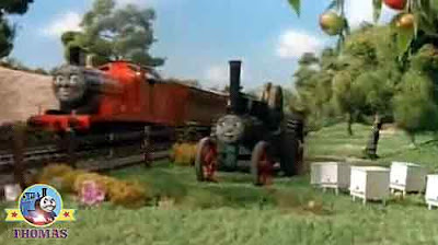 Thomas the Train James Goes Buzz Buzz all the way to Wellsworth village church fruit apple trees