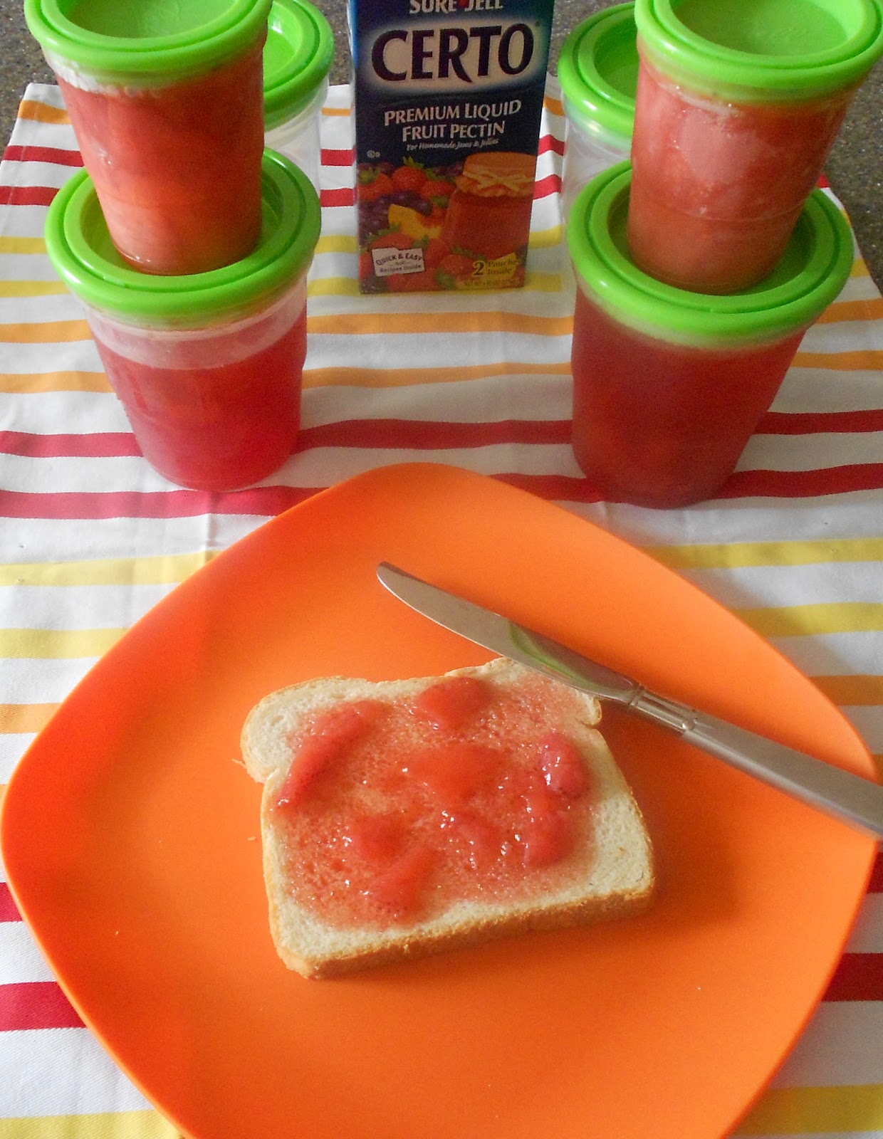 Baking Banquet Strawberry Freezer Jam (adapted from Sure Jell Premium