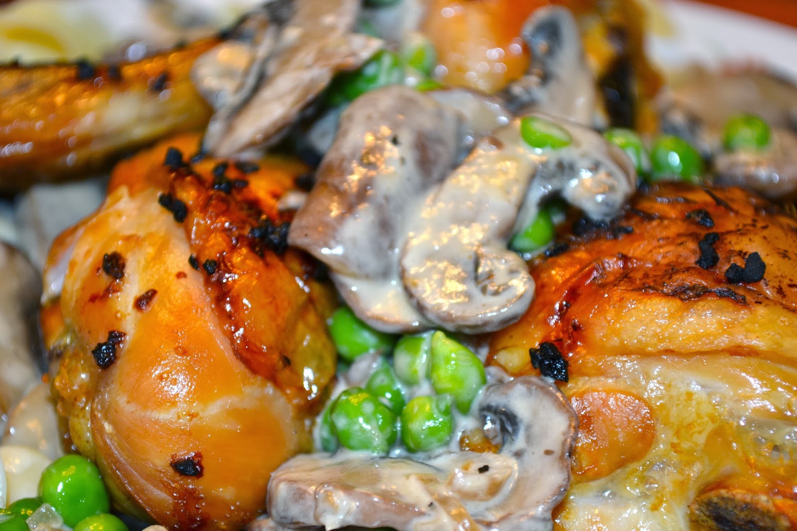 A Taste of Alaska Roast Chicken with Mushrooms and Peas