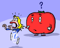 mujer tiene miedo a tomate
