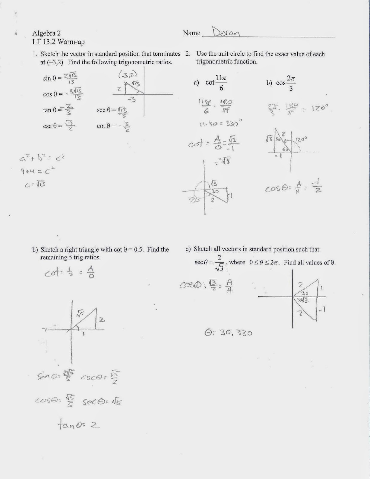 Algebra 2 trig homework help