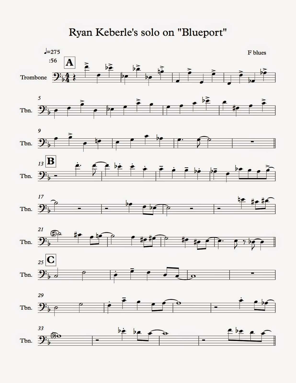 Trombone Transcription I Ryan Keberle "Blueport" and Analysis Wits