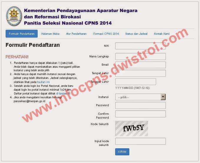 Formulir Pendaftaran CPNS 2014 Secara Online Formulir Pendaftaran CPNS 2014 Secara Online
