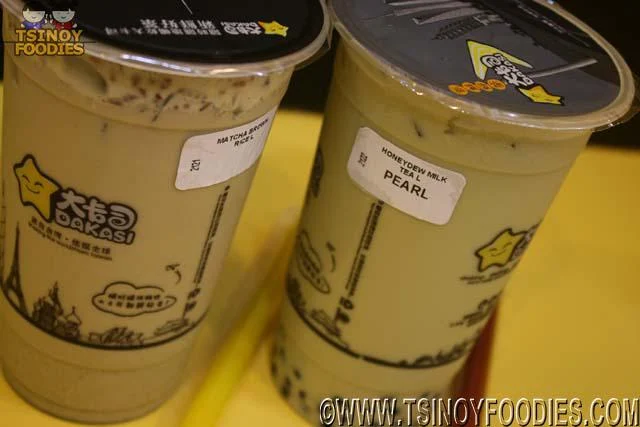 matcha brown rice milk tea and honeydew milk tea with pearl