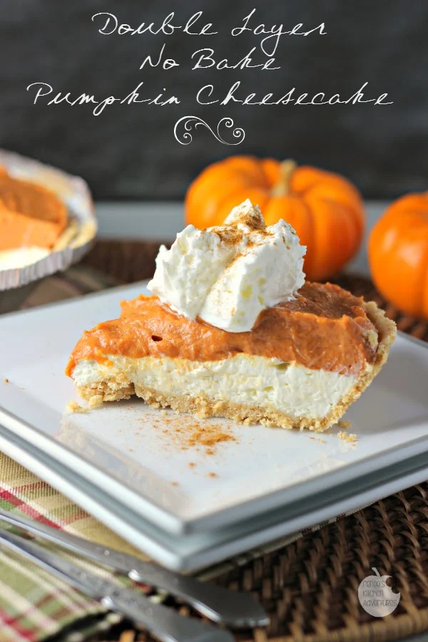 A wonderful no bake option for a light and tasty dessert with a cheesecake layer and a pumpkin pie layer! 