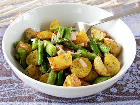 Warm Salad of Roasted New Potatoes, Sautéed Asparagus and Shallots in a Mustard-Dill Vinaigrette