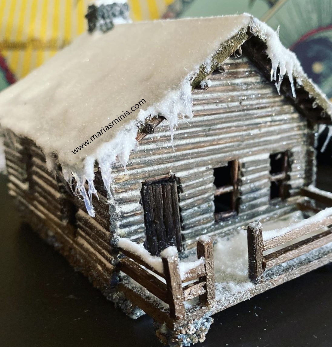 Holiday Winter Cabin Hot Glue Gun Icicles and Snow