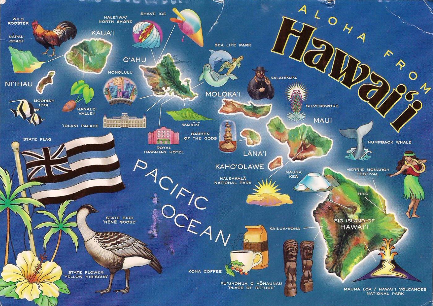 More POSTCARDS & STAMPS USA Map Hawaii