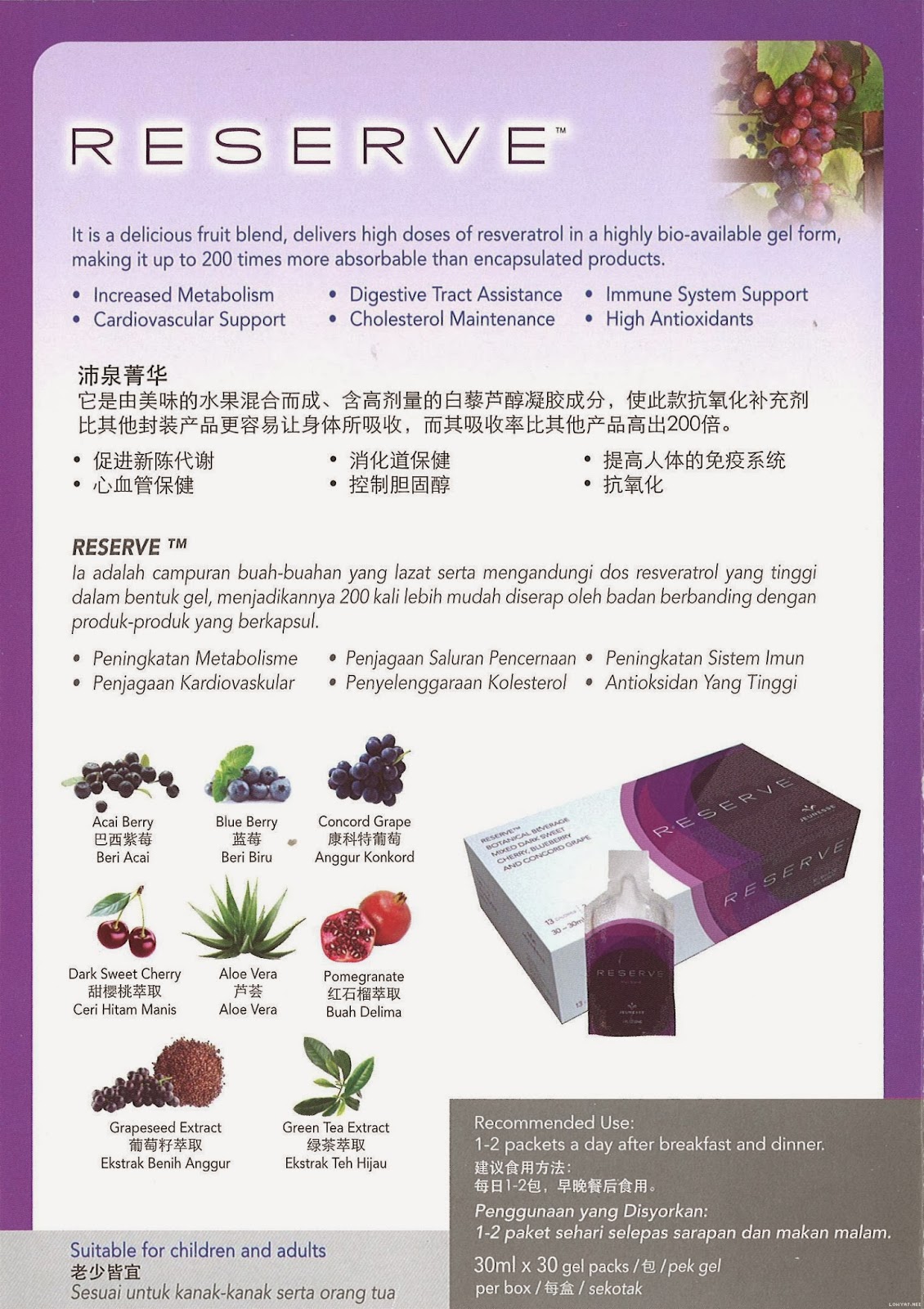 Jeunesse Redefining Youth Jeunesse Reserve Antioxidant Fruit Blend Gel