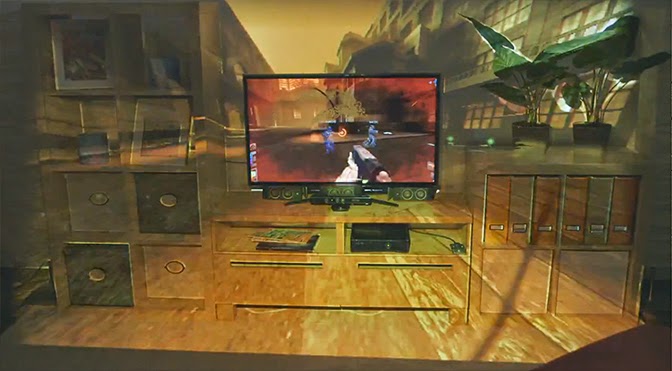 IllumiRoom demo: Xbox + Kinect + augmented projection