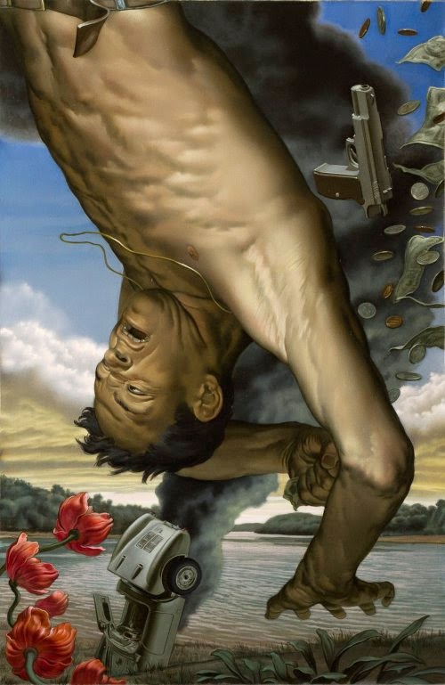 Caos e surrealismo nas pinturas foto-realistas de Nicola Verlato Nicola Verlato pinturas foto-realistas surreais explosões corpos voando acidente carro