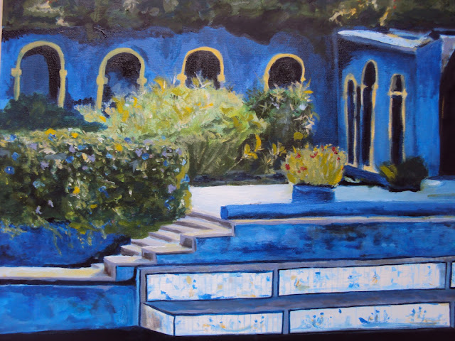 Inspired by the Palacio Fronteira, Penny painted this exquisite scene of the gardens at Palacio Fronteira. Personally, I can't over the vibrant blue of the palace or the masterpiece of art—stunning!
