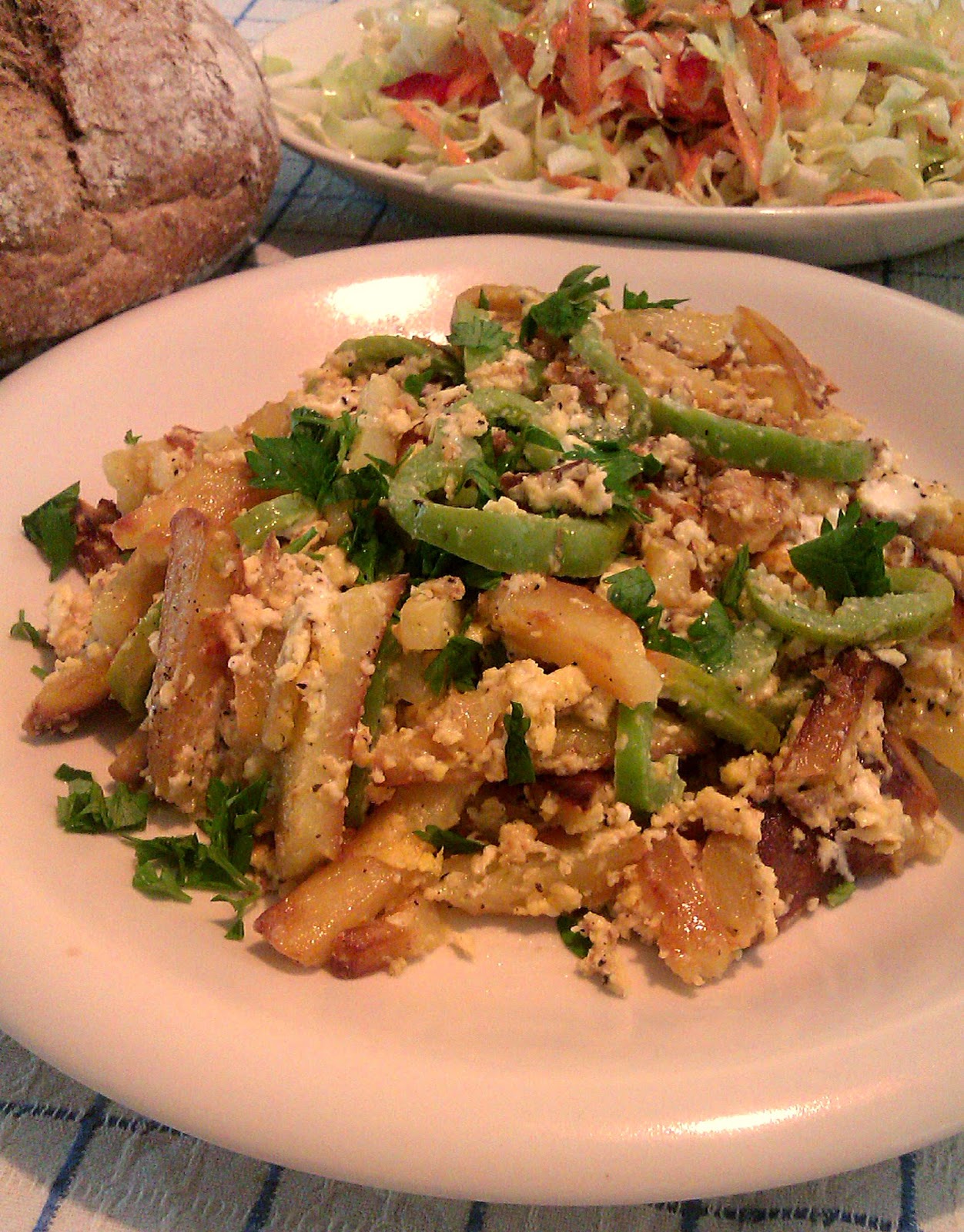 Fried Potato Sticks with Eggs & Feta Cheese