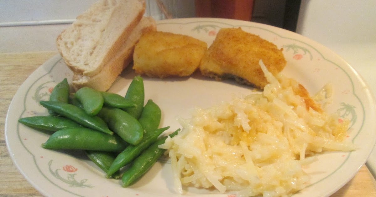 Diab2Cook Fried Haddock w/ Baked Cheesy Hash Browns, Sugar Snap Peas