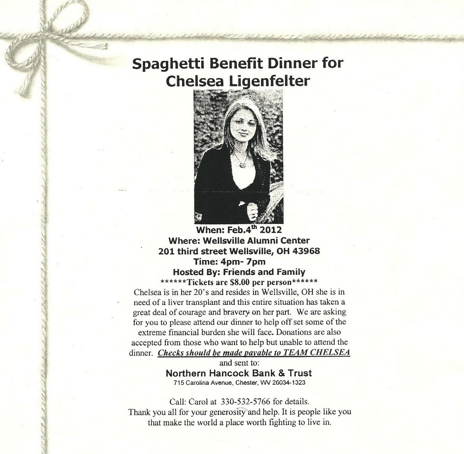 Looking Out My Window: Benefit Spaghetti Dinner Planned For Wellsville