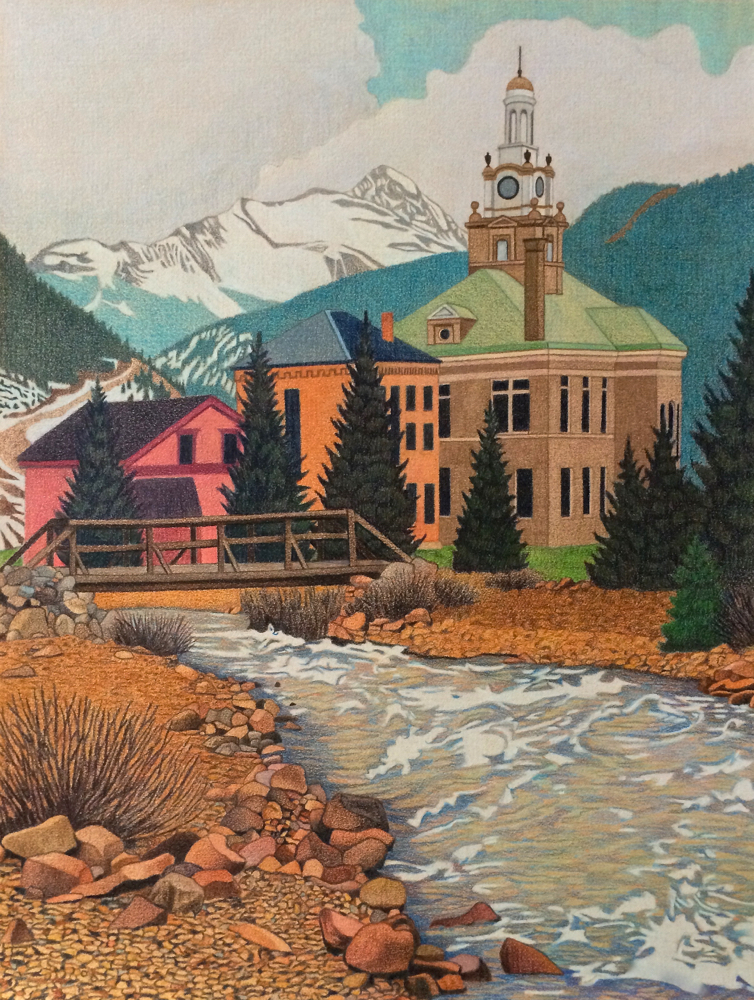 Impression Evergreen Silverton Colorado Colored Pencil Drawing
