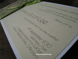 Green pink damask handmade wedding card