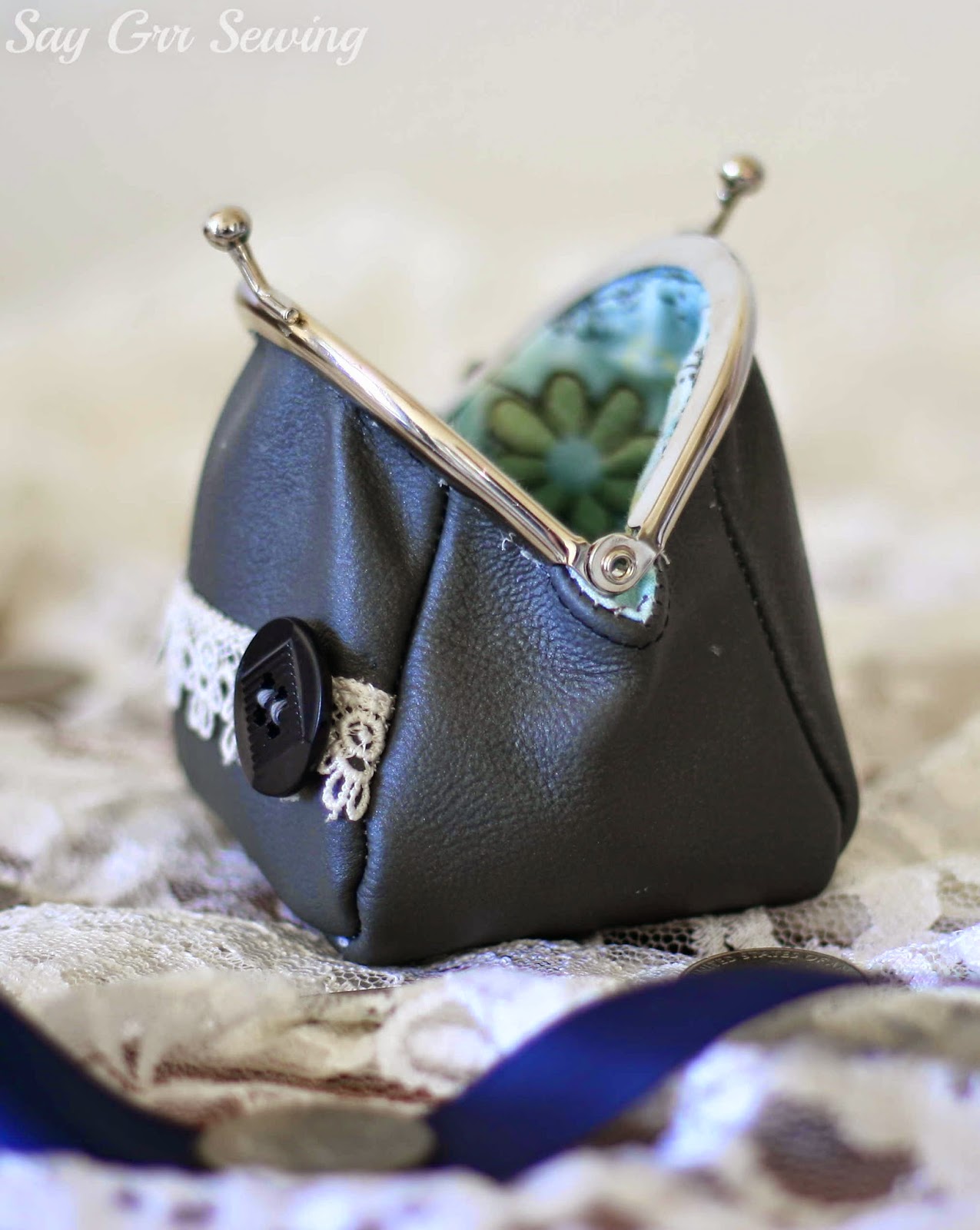 Say Grr Sewing Leather And Lace Coin Purse