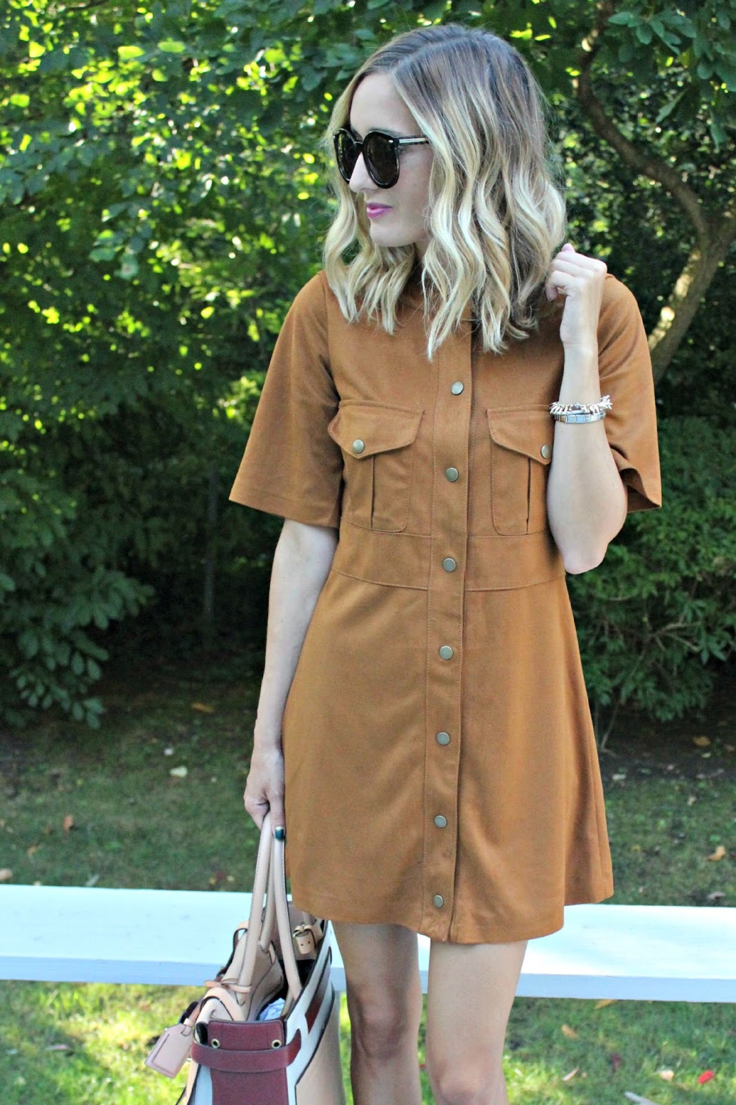 suede button up dress