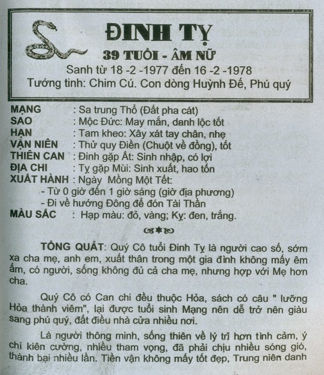 TỬ VI TUỔI ĐINH TỴ 1977 NĂM 2015 Ất Mùi