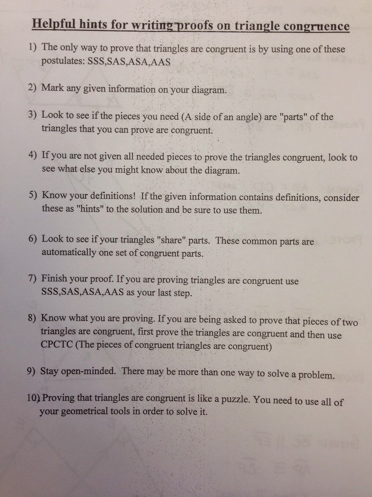 Honors Geometry - Vintage High School: Section 4-5 Proof Practice