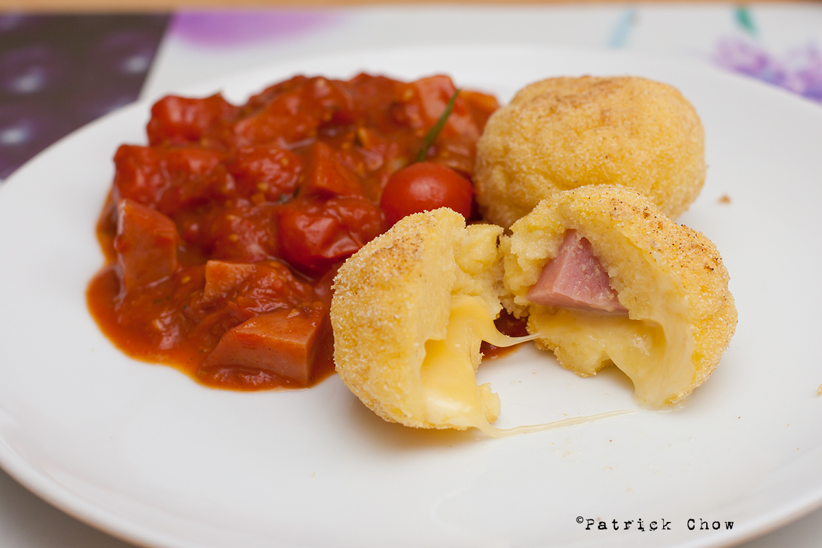 Cook With No Books Polenta dumpling with ham and cheese