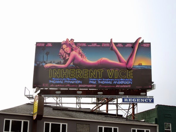 Neon sign Inherent Vice and moving leg movie billboard Sunset Boulevard Neon sign Inherent Vice moving leg movie billboard