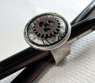 Steampunk Button Ring Steampunk Gear Ring